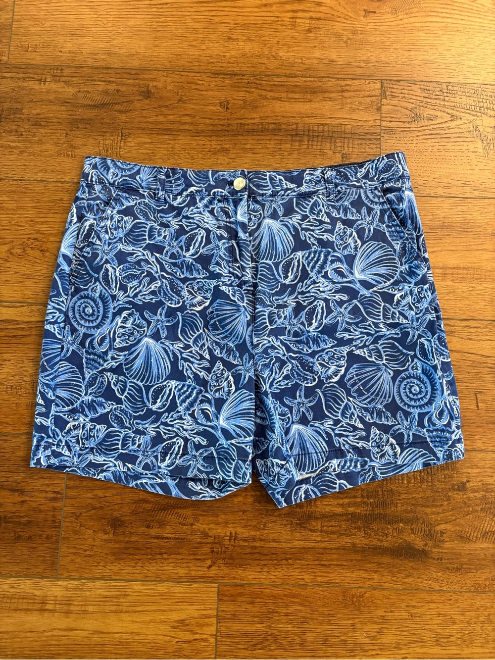 Steff Parker Shell Print Shorts Blue Coastal Beach Nautical Size 14